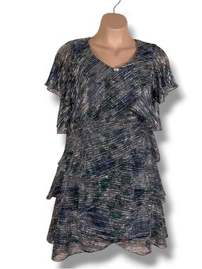 Size Petite 16 Ignite Evenings Dress Silver Blue Shimmer Formal Event Wedding